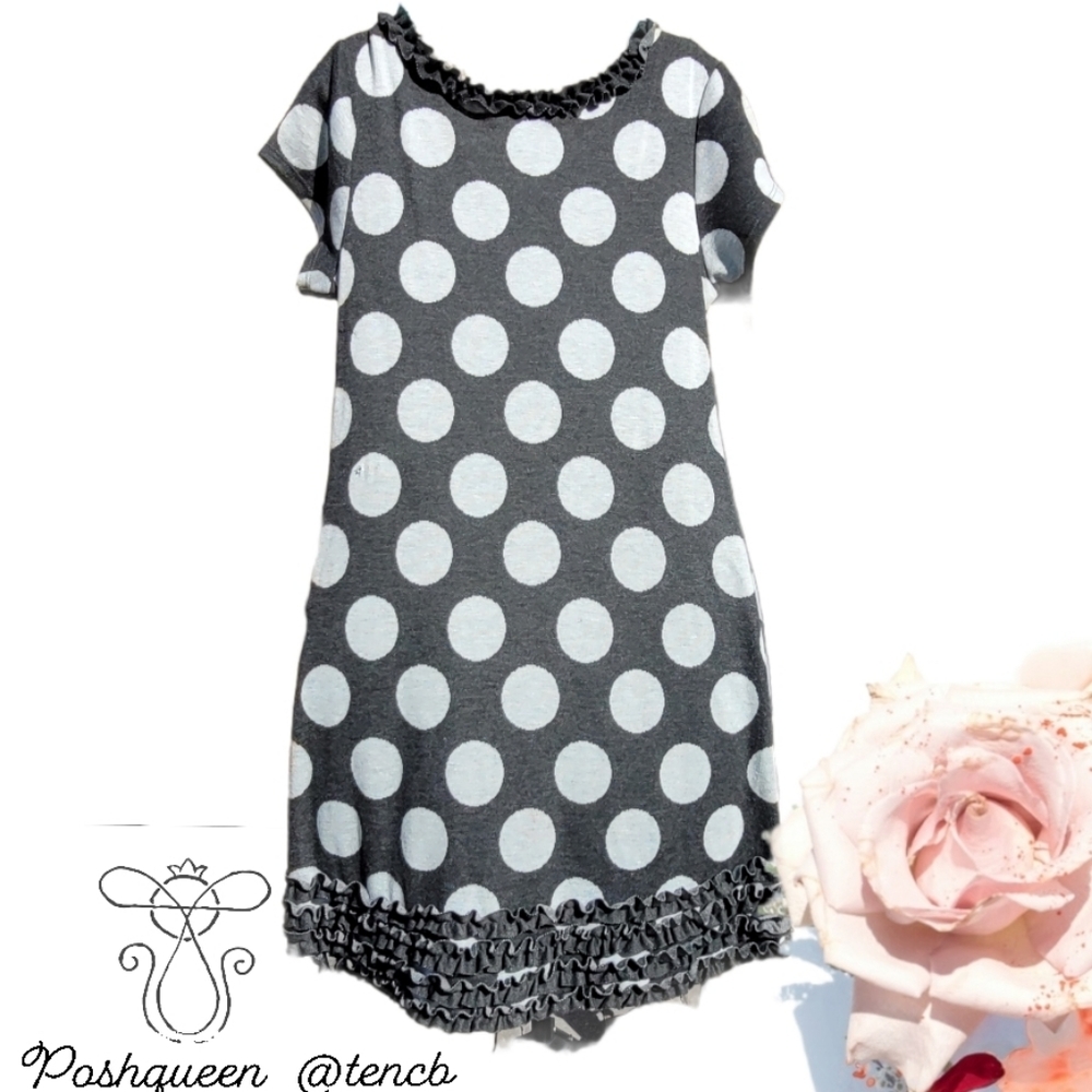 Bonnie Gray Ruffled Polka Dot Short Sleeve Dress